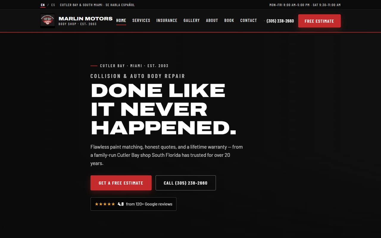 Marlin Motors website, built by Biz2Net