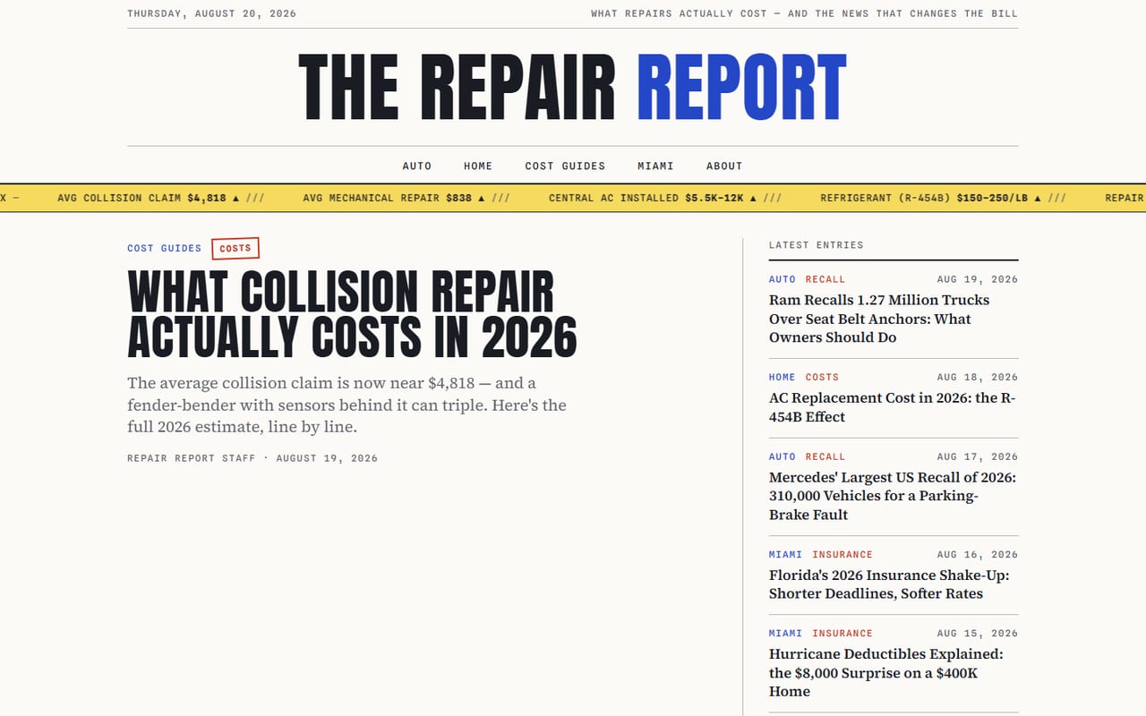 The Repair Report — Auto & home repair cost guides